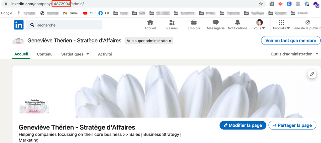 Identification du numéro de page LinkedIn (Page ID)